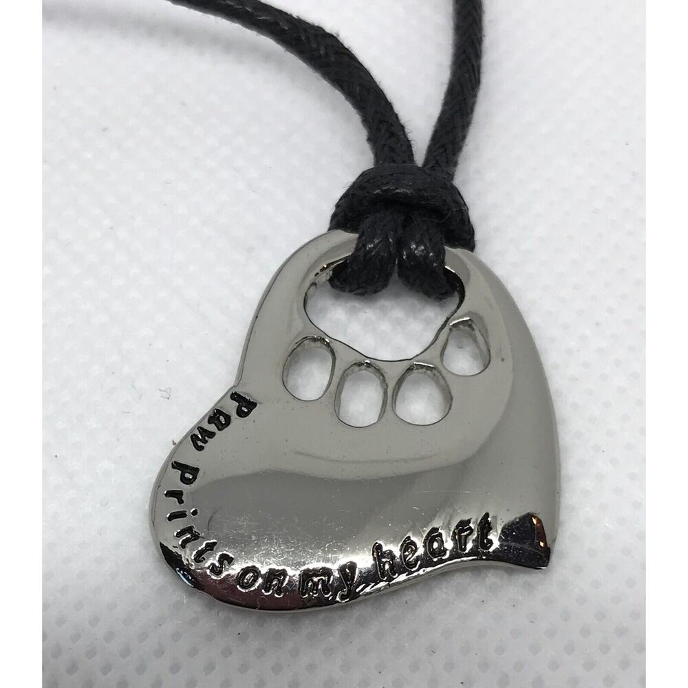 Paw Prints on My Heart Necklace with Charm (16"+3") 1" Heart Charm Pendant - Picture 3 of 8